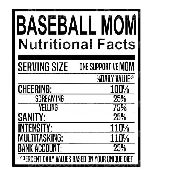 BASEBALL MOM NUTRITIONAL FACTS