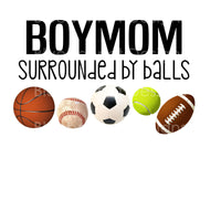 Boy mom surrounded by balls