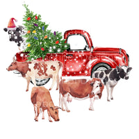 Red truck christmas cows