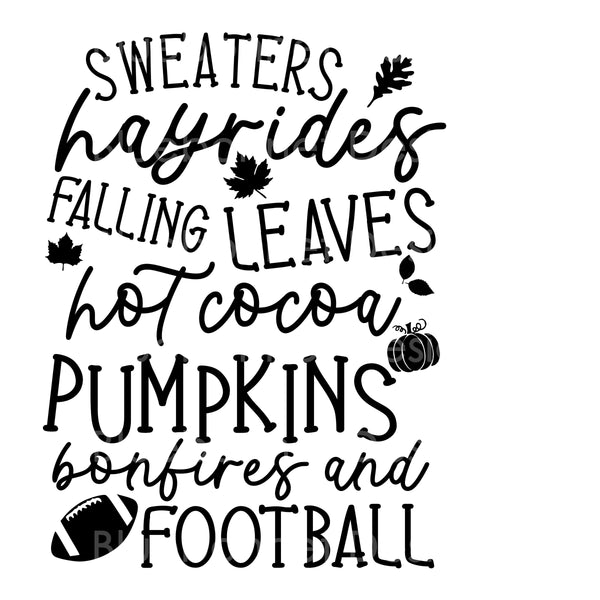 Sweaters hayrides falling leaves words
